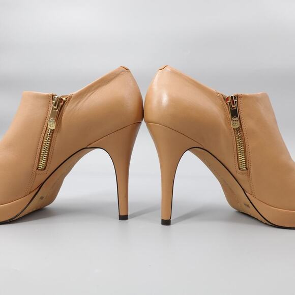 Vince Camuto Elvin Bootie Ankle Boot 10 M Caramel Gold Tone Zip Edgy Pump - Picture 10 of 16